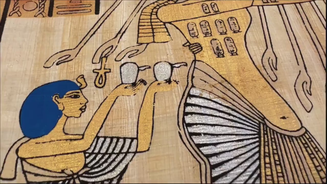King Akhenaten, The Sacred Sun Ritual Papyrus Painting - Akhenaton and Wife Nefertiti The Aten Ritual - Authentic Ancient Egypt Papyrus Art