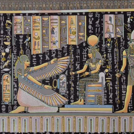 Giant Wall Decor Ancient Egypt Painting - Horus Leading Nefertari into the Afterlife & Goddesses Isis and Maat - Glow In Dark 36x25 inches