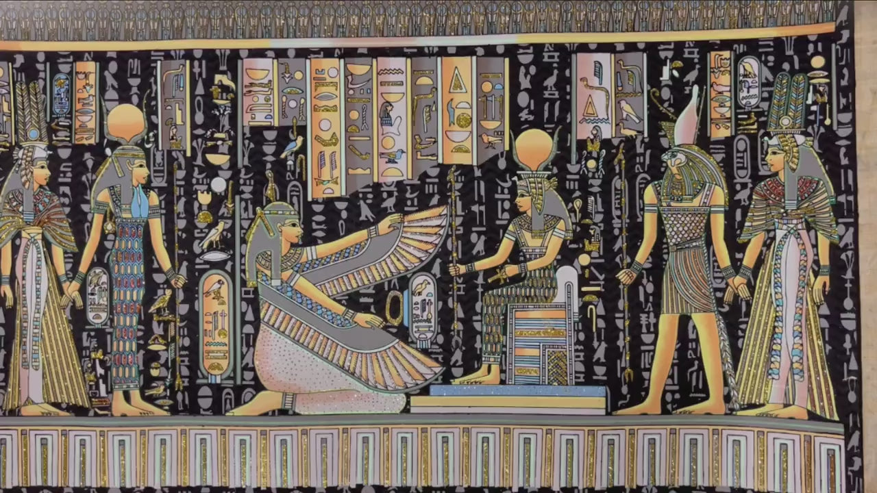 Giant Wall Decor Ancient Egypt Painting - Horus Leading Nefertari into the Afterlife & Goddesses Isis and Maat - Glow In Dark 36x25 inches