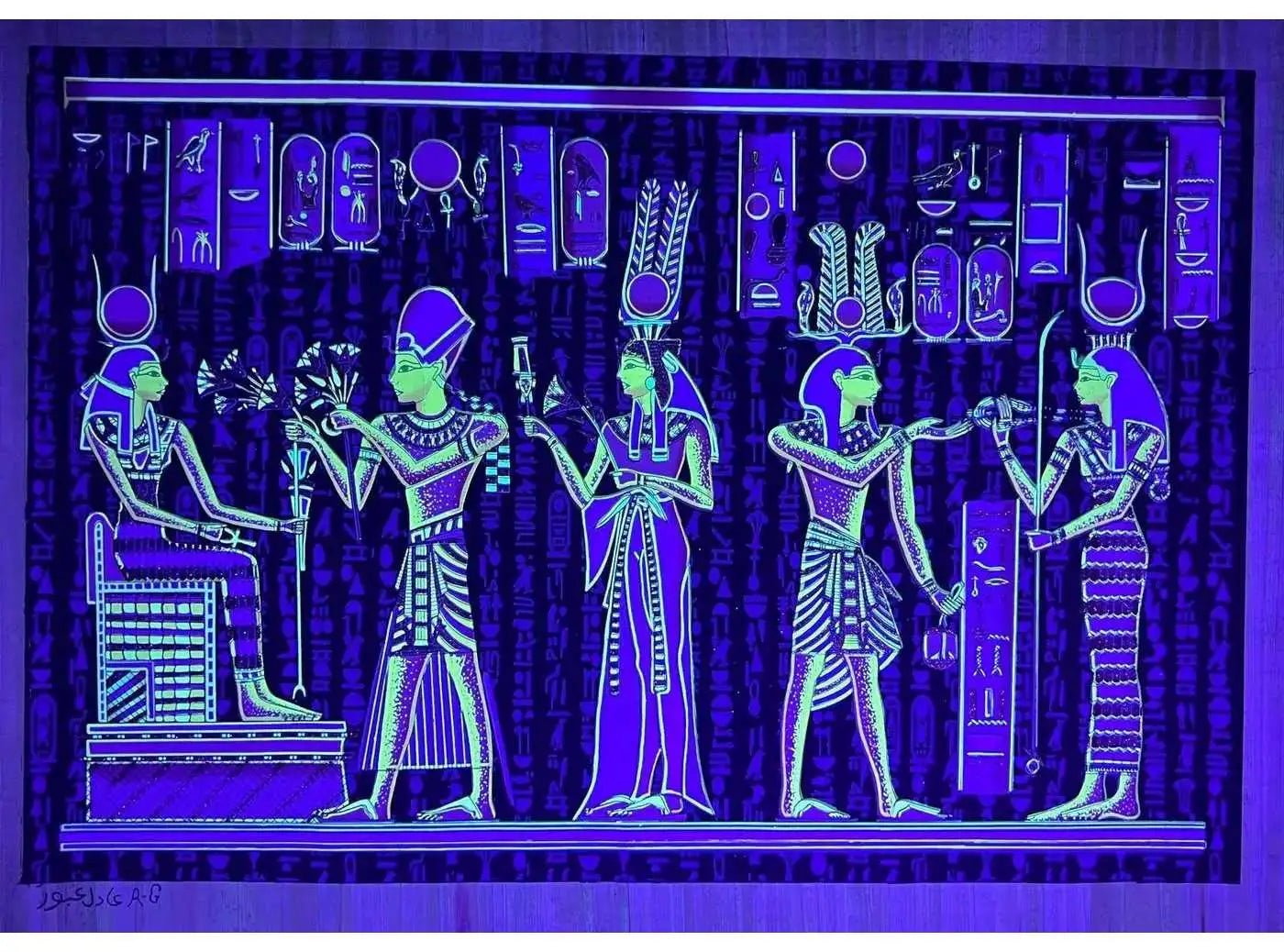 Giant Size Glow in Dark Wall Art Decor - Kemetic Goddess Art on Hieroglyphic Papyrus Ancient Egypt Pharaohs Art
