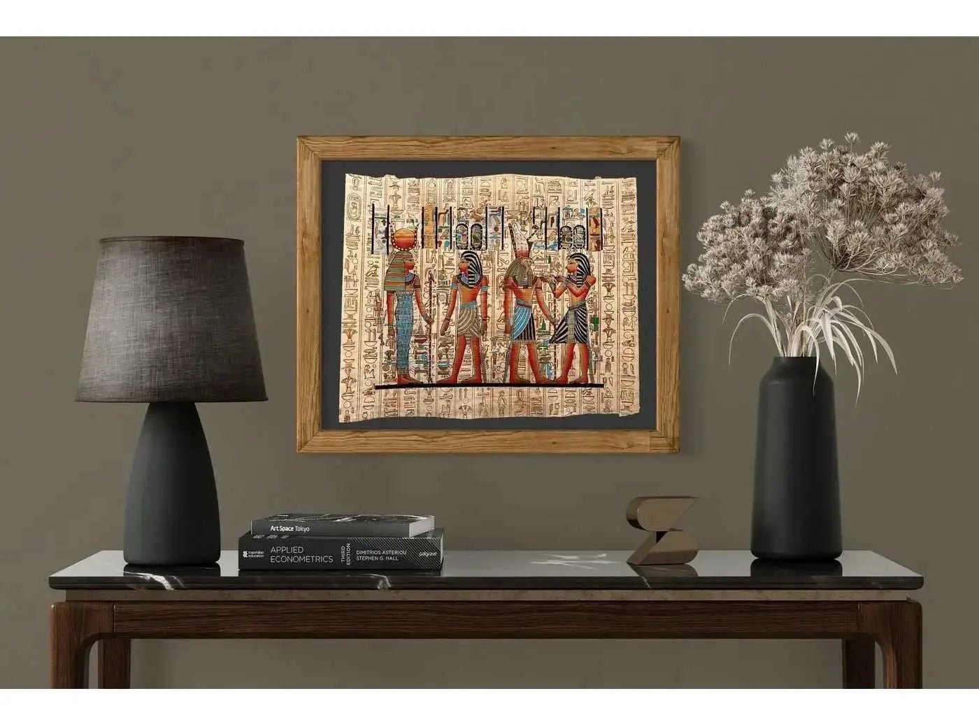 Tutankhamun Offering to Horus - King Tut Before Hathor - Hieroglyphs Papyrus - Ancient Egyptian Wall Art - Gift For Kemetic - 17x13 Inches