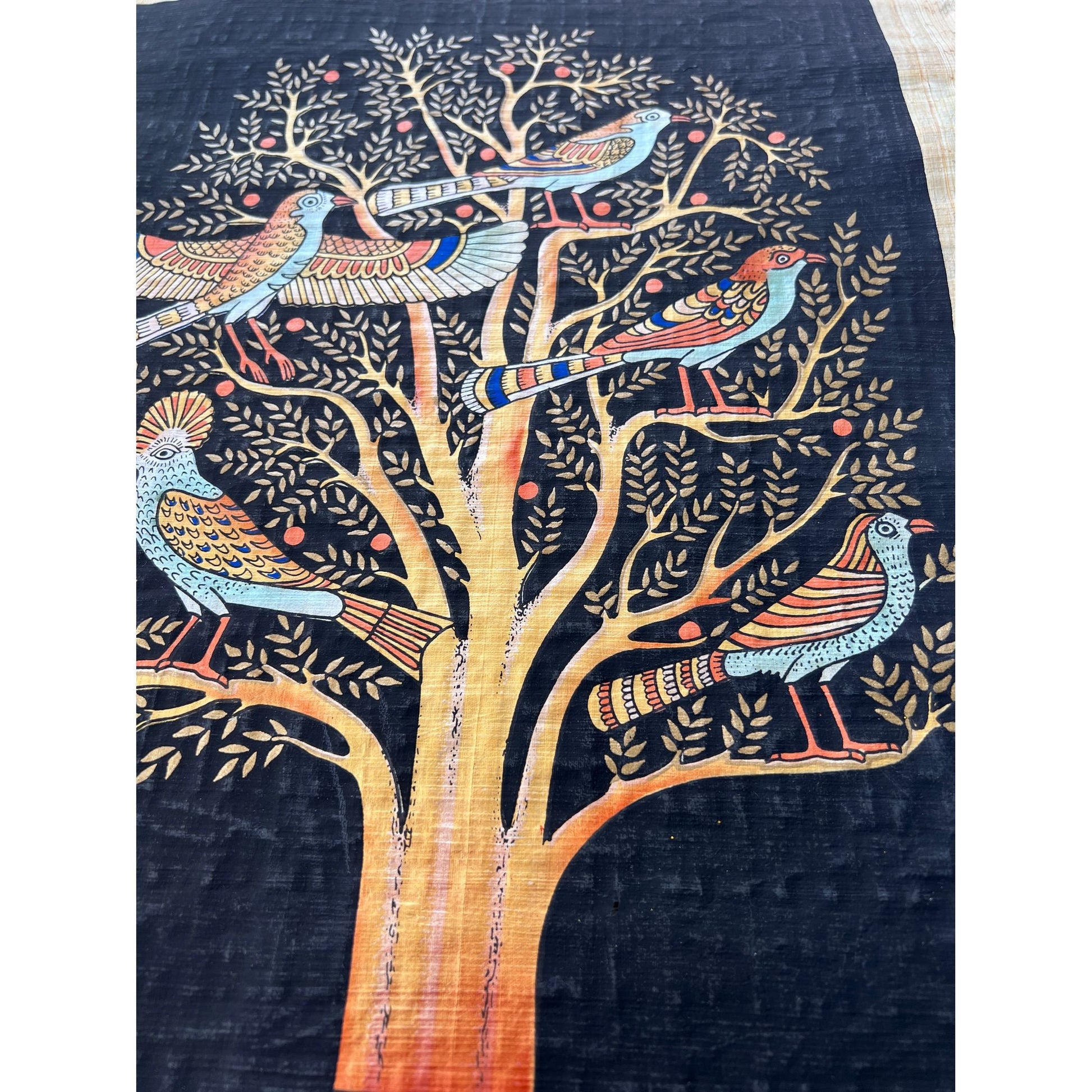 Egyptian Tree of Life Symbol Artistry, Roots of Eternity, Handcrafted Decorative Papyrus Paintings, Black Bacground