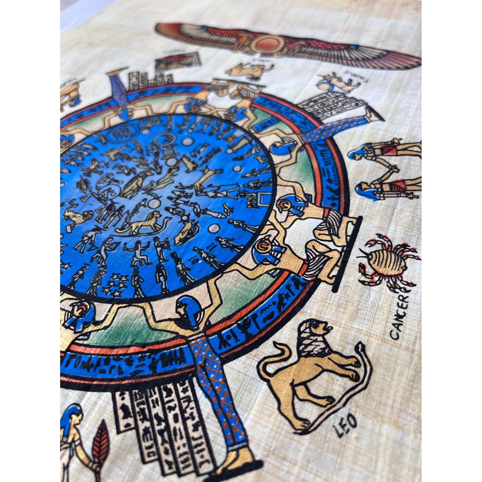 Celestial Horizons, Egyptian Zodiac Papyrus Paintings for Timeless Elegance, Astrological Calendar Art for Cosmic Connection