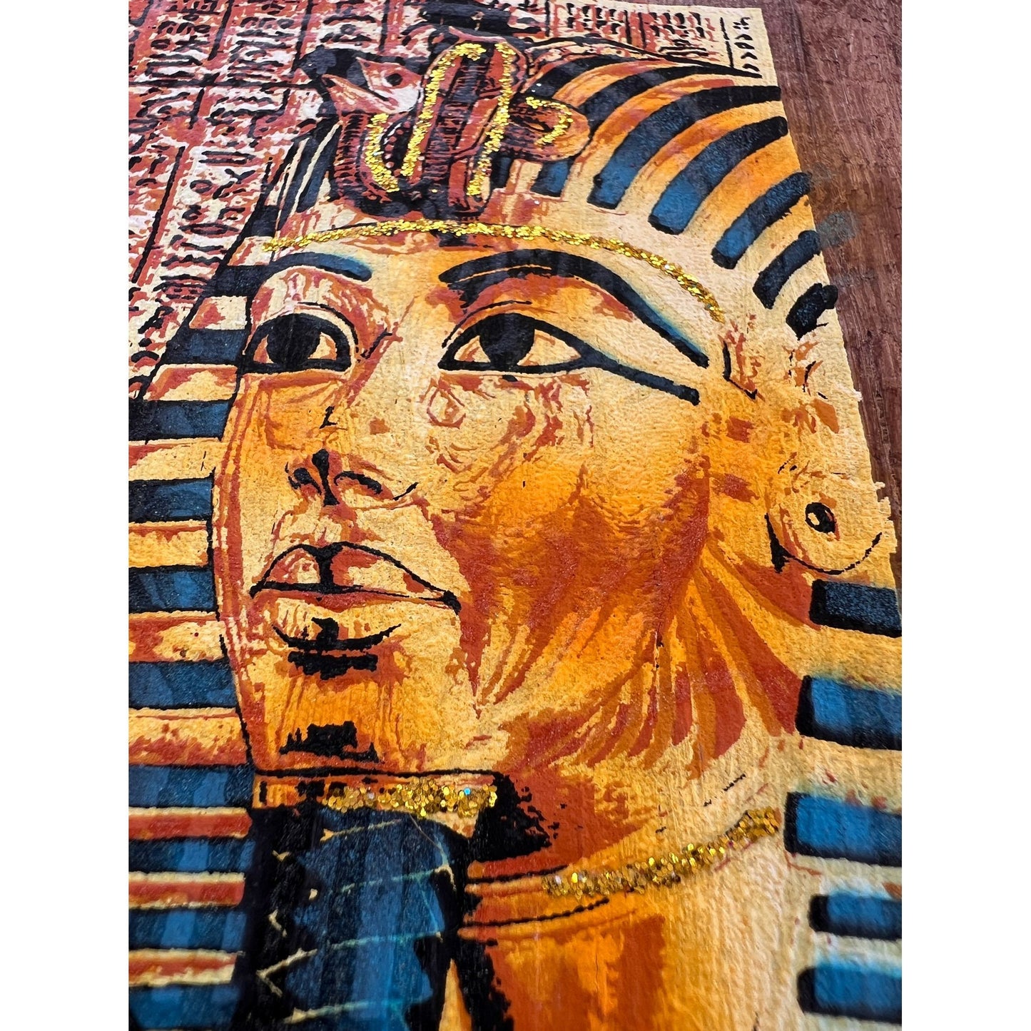 Nefertiti Bastet, and Tutankhamun on Antiqued Papyrus, Glow in the Dark Brown Papyrus - 17x13 Inches