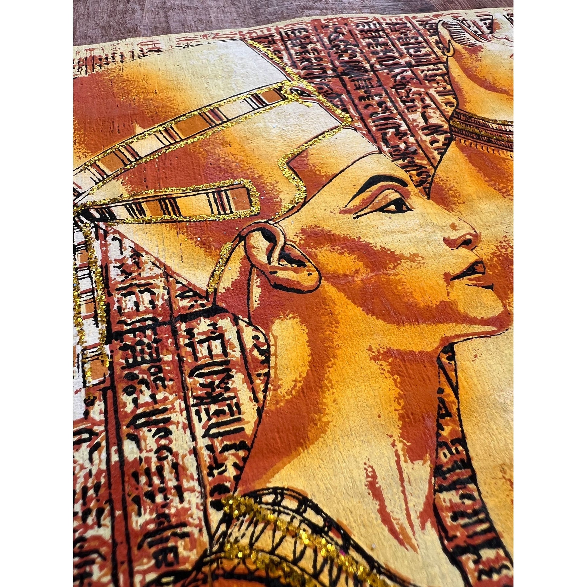 Nefertiti Bastet, and Tutankhamun on Antiqued Papyrus, Glow in the Dark Brown Papyrus - 17x13 Inches