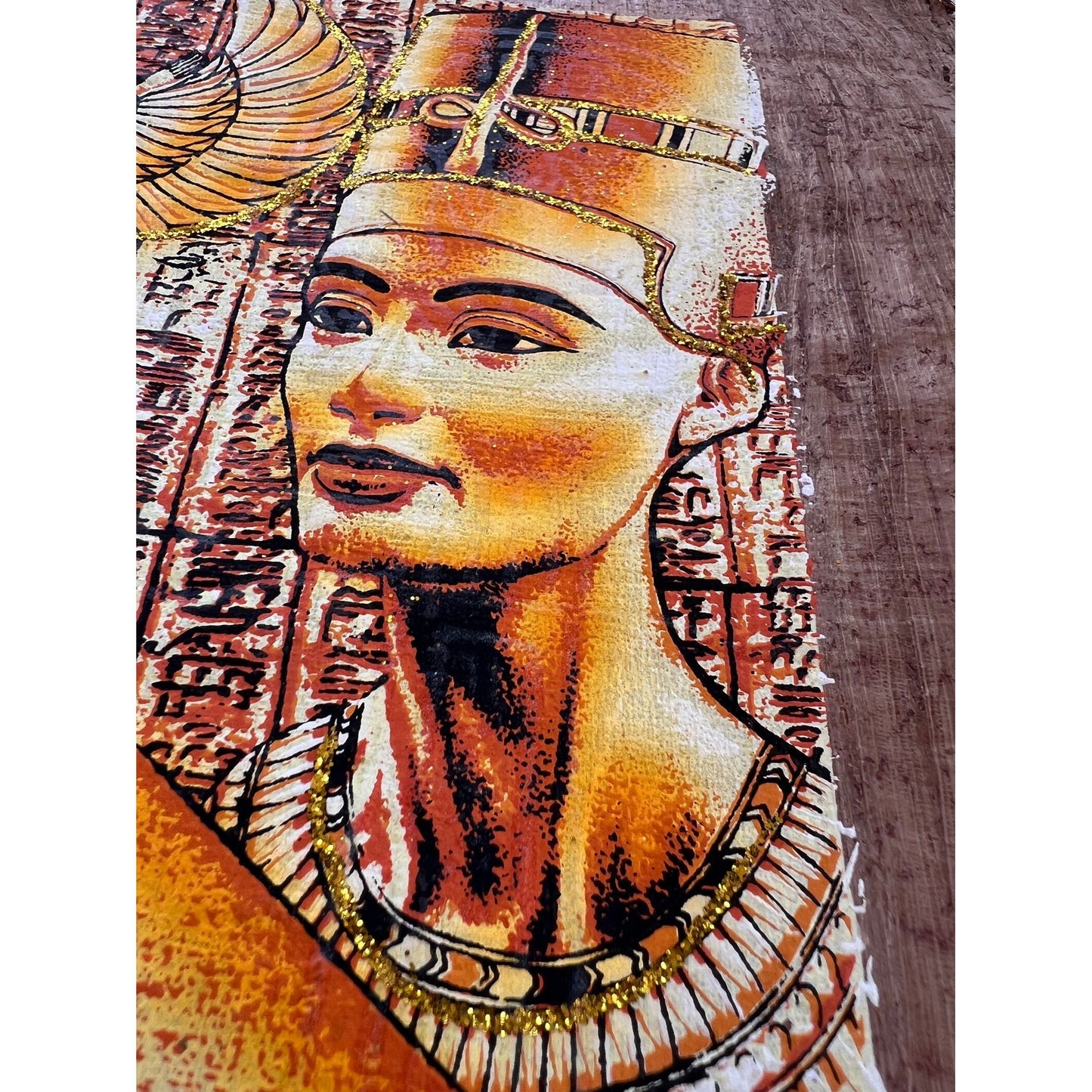 Isis and Nefertiti on Antiqued Papyrus, Glow in Dark Unique Painting - 17x13 Inches