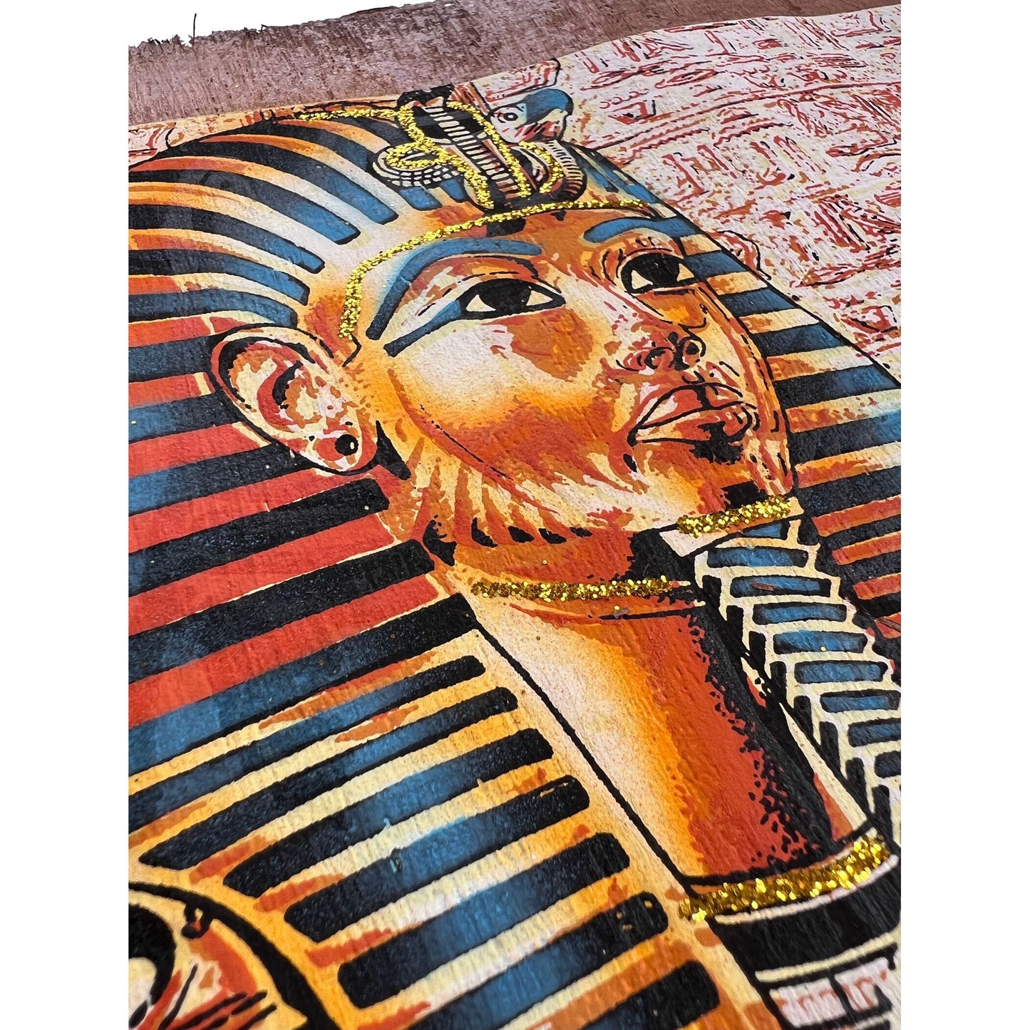 Tutankhamun on Antiqued Papyrus, Glow in Dark Rare Painting - 17x13 Inches