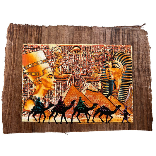 Nefertiti and Tutankhamun on Antiqued Papyrus, Glow in the Dark Brown Papyrus - 17x13 Inches