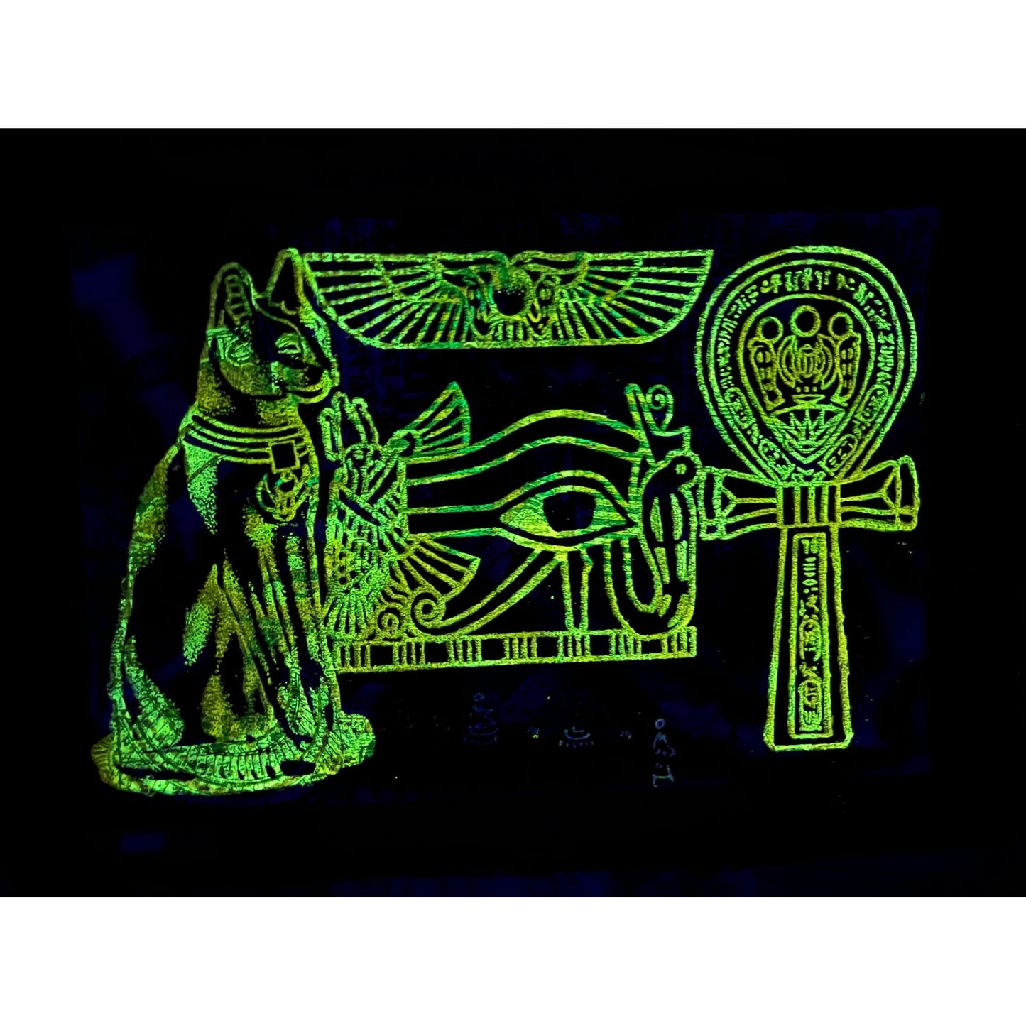 The Great Temple of Abu Simbel on Antiqued Papyrus, Glow in the Dark Vintage Painting - 24x17 Inches, 60x30 cm