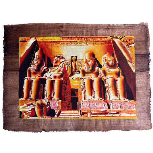 The Great Temple of Abu Simbel on Antiqued Papyrus, Glow in the Dark Vintage Painting - 24x17 Inches, 60x30 cm