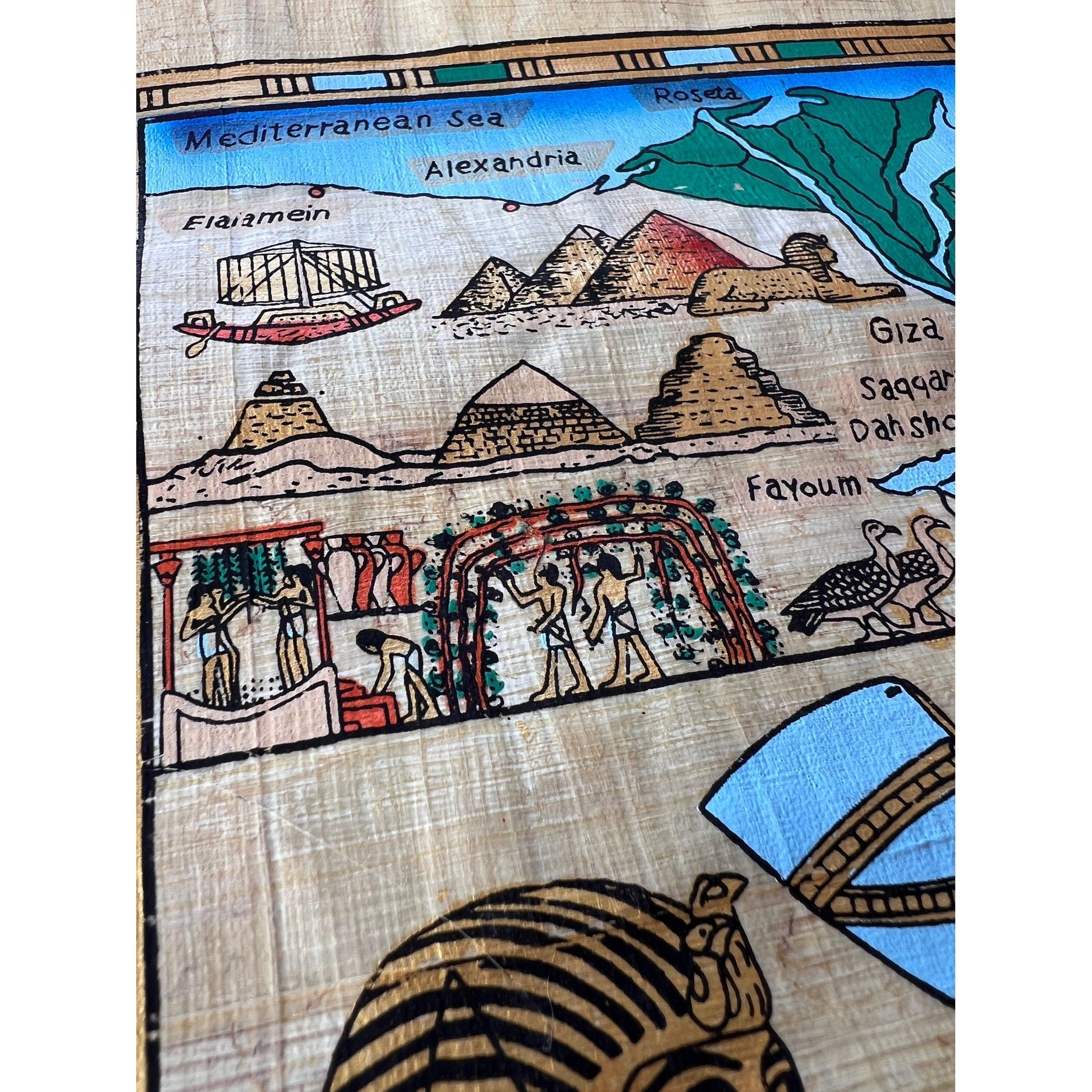 Hand-painted Papyrus Maps of Ancient Egypt, Journey Through the Ages, Rich History and Treasures, Explore Egypt's Past through, 13x17 Inches