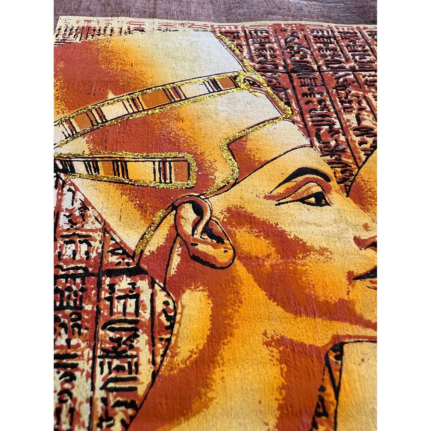 Nefertiti Bastet, and Tutankhamun on Antiqued Papyrus, Glow in the Dark Brown Papyrus - 17x13 Inches