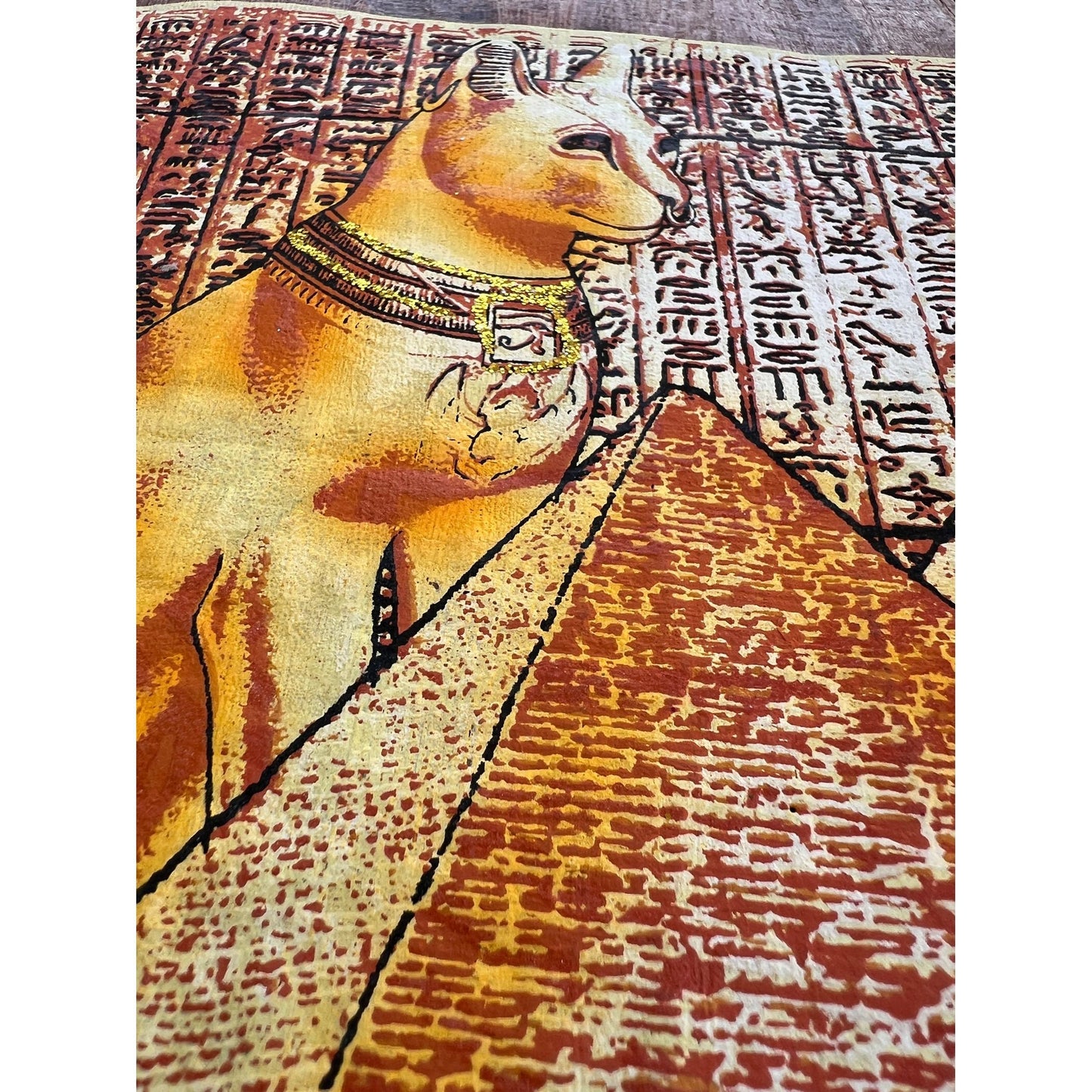 Nefertiti Bastet, and Tutankhamun on Antiqued Papyrus, Glow in the Dark Brown Papyrus - 17x13 Inches