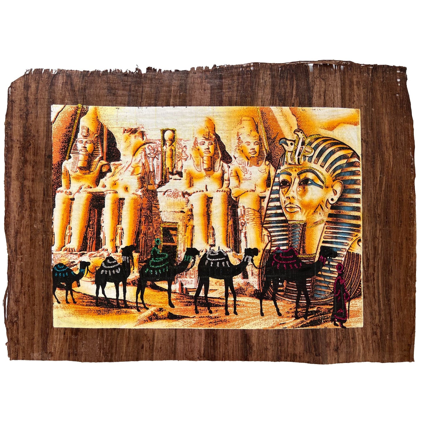 Abu Simbel Temple and Tutankhamun on Antiqued Papyrus, Glow in Dark Limited Edition - 17x13 Inches