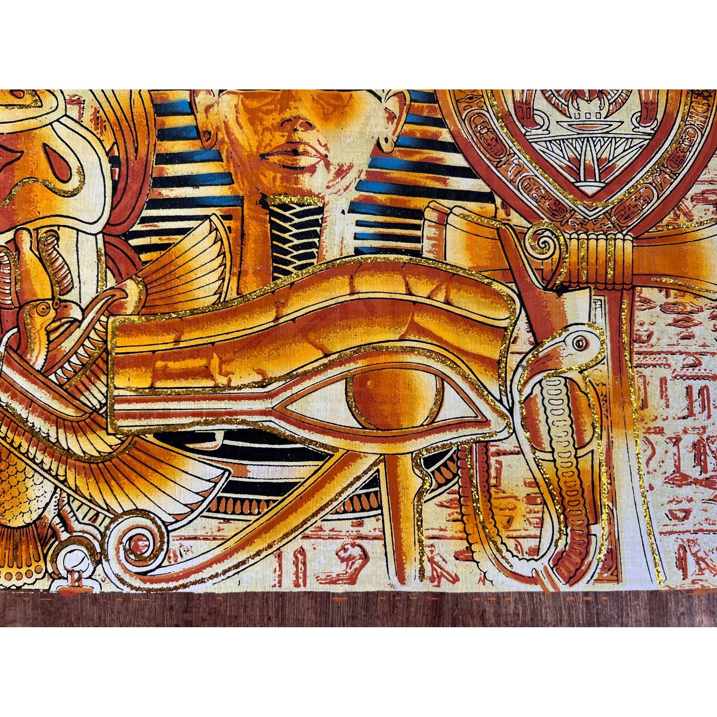 Scarab, Eye of Horus, Tutankhamun and Ankh on Antiqued Papyrus, Glow in the Dark Brown Papyrus - 17x13 Inches