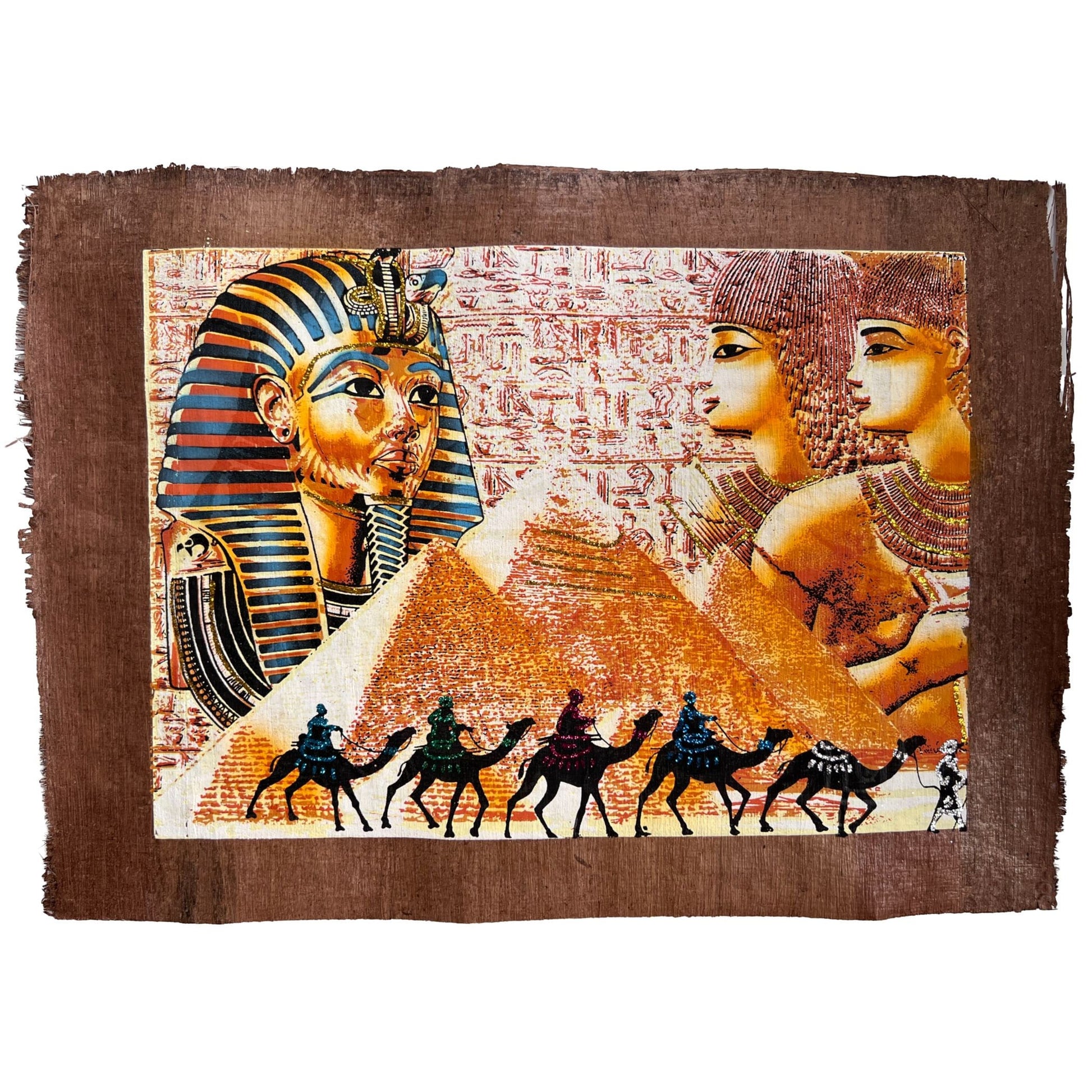 Tutankhamun on Antiqued Papyrus, Glow in Dark Rare Painting - 17x13 Inches