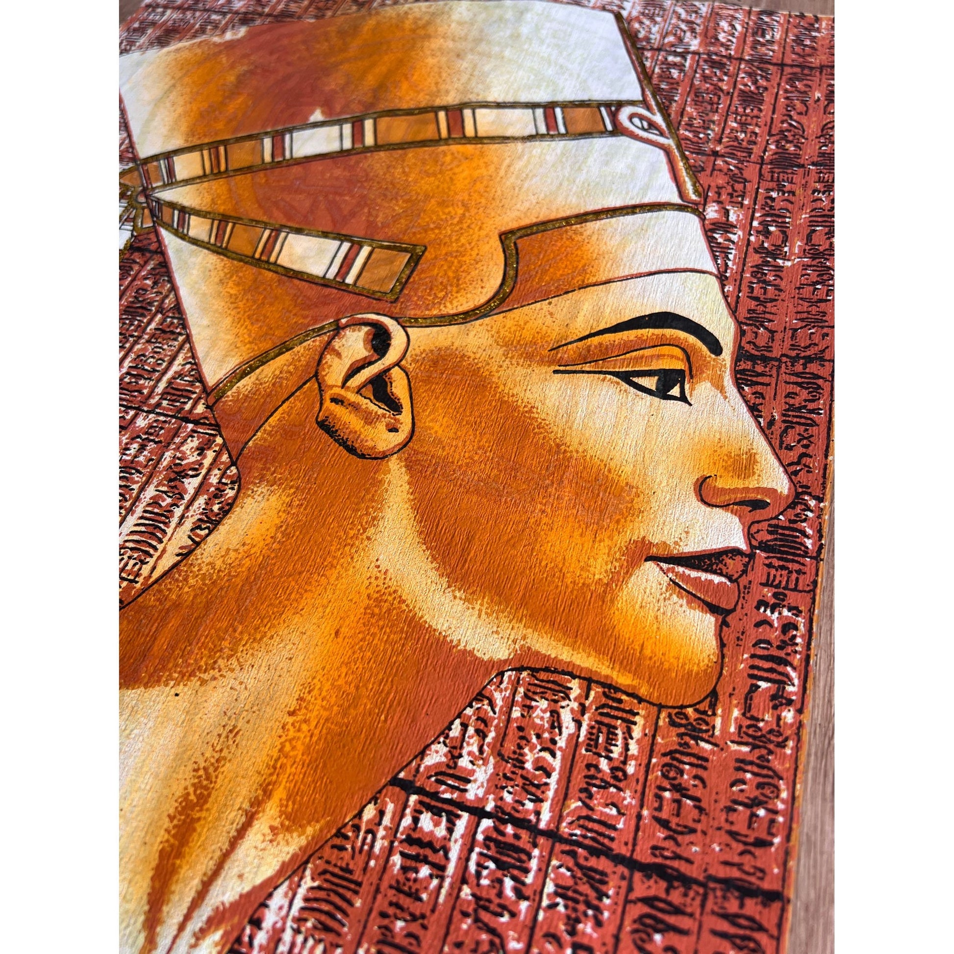 Portrait of Nefertity on Antiqued Papyrus, Brown Papyrus, Glow in Dark - 17X24 Inches, 30x60 cm