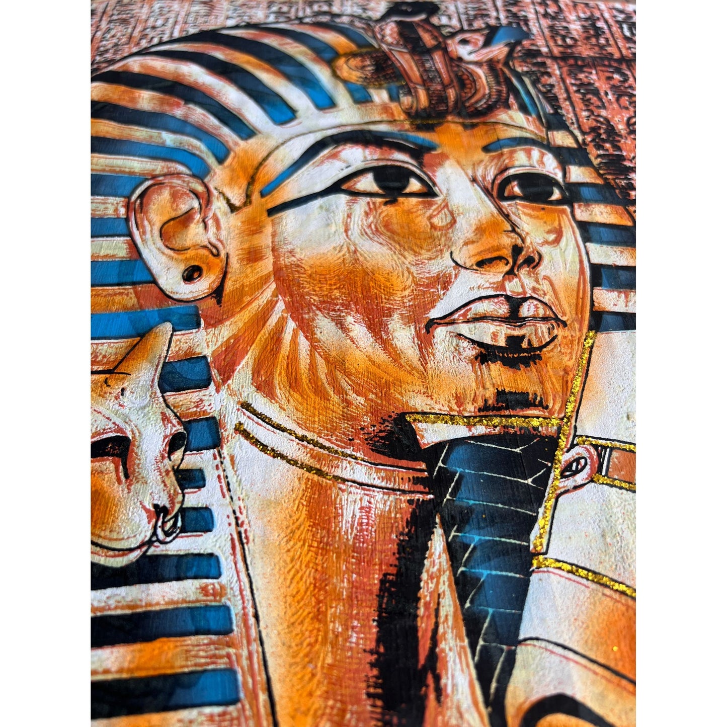 Bastet, Tutankhamun and Nefertiti on Antiqued Papyrus, Glow in the Dark Brown Papyrus - 17X24 Inches, 30x60 cm