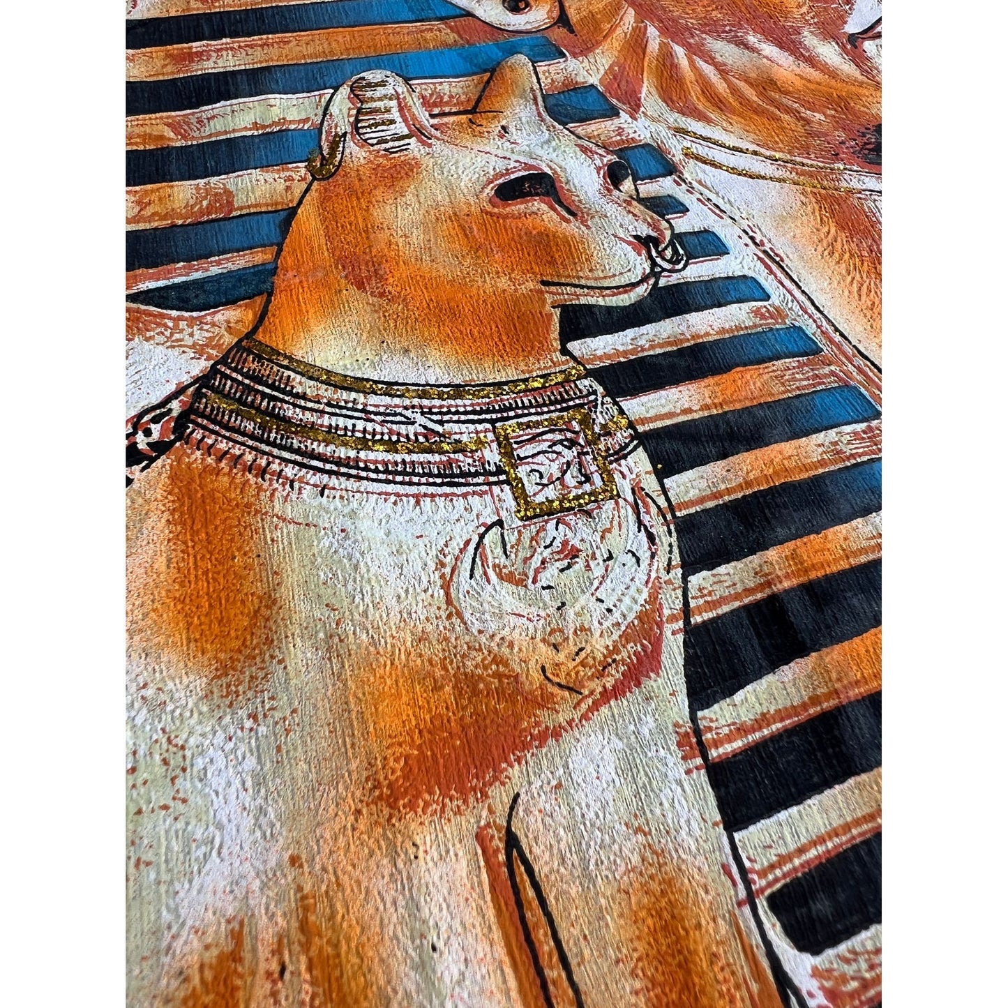 Bastet, Tutankhamun and Nefertiti on Antiqued Papyrus, Glow in the Dark Brown Papyrus - 17X24 Inches, 30x60 cm