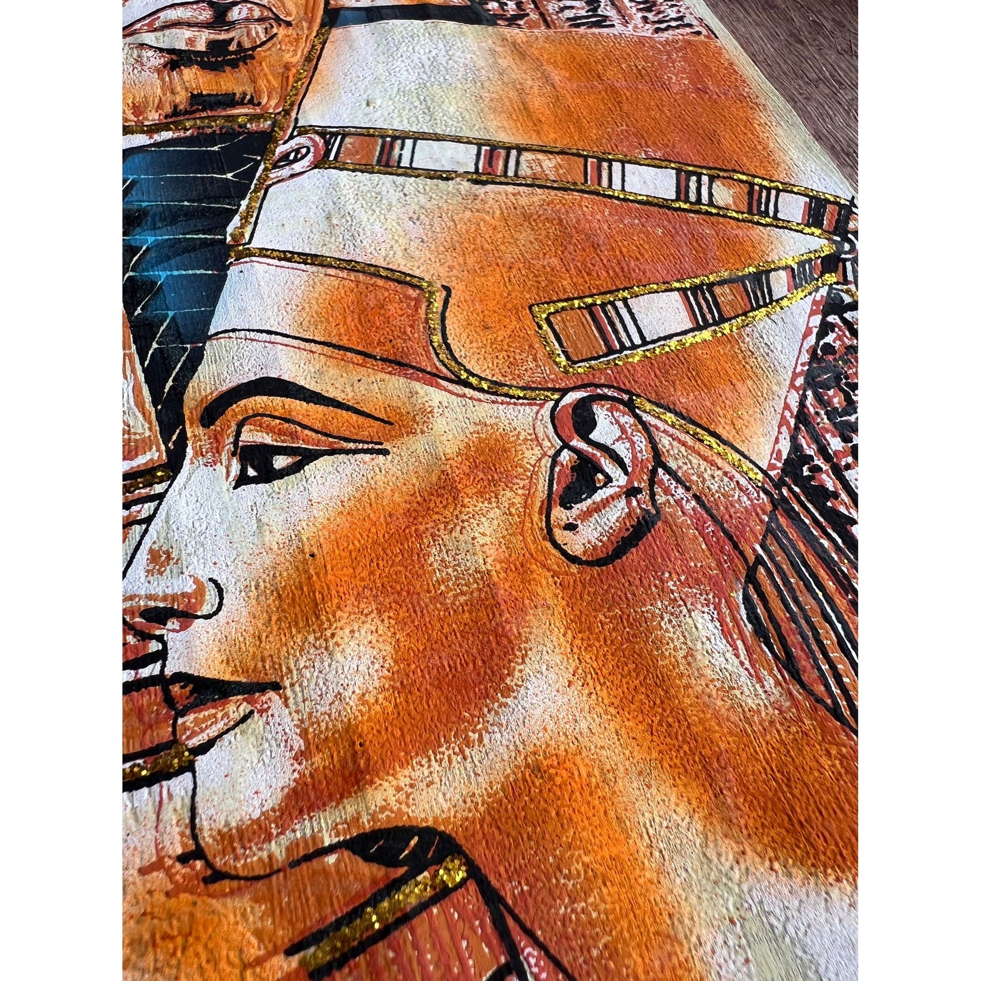 Bastet, Tutankhamun and Nefertiti on Antiqued Papyrus, Glow in the Dark Brown Papyrus - 17X24 Inches, 30x60 cm