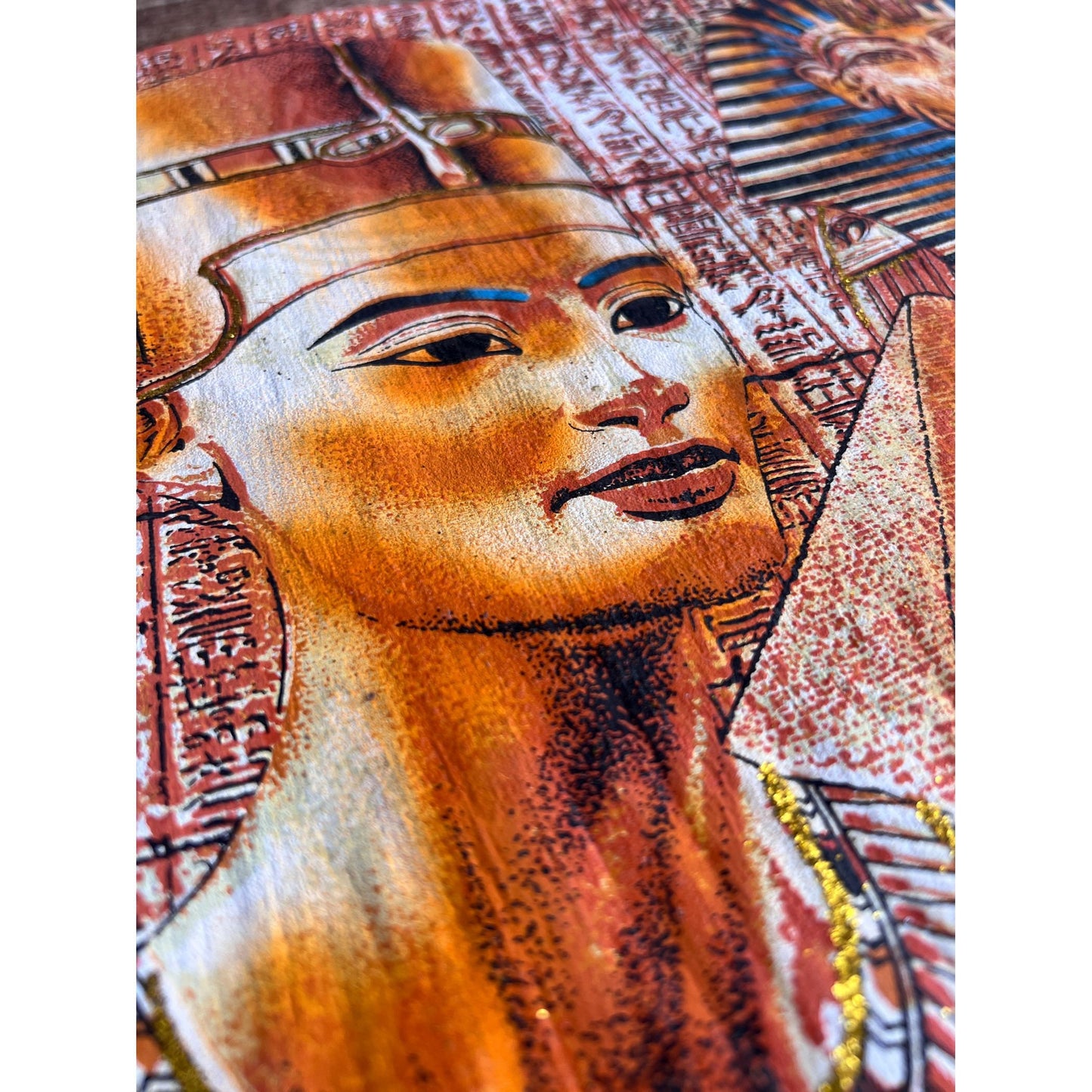 Nefertiti, Tutankhamun and Bastet on Antiqued Papyrus, Glow in the Dark Brown Papyrus - 24x17 Inches, 60x30 cm