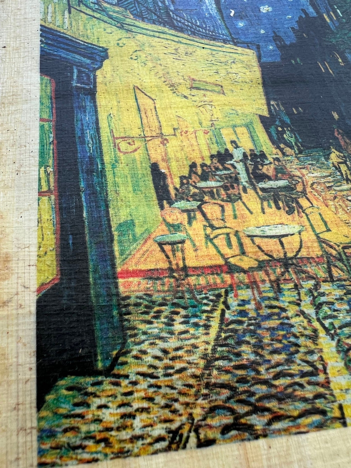 Café Terrace at Night, 1888 by Vincent Van Gogh Printings on The Original Egyptian Papyrus Using Special Techniques in Egypt