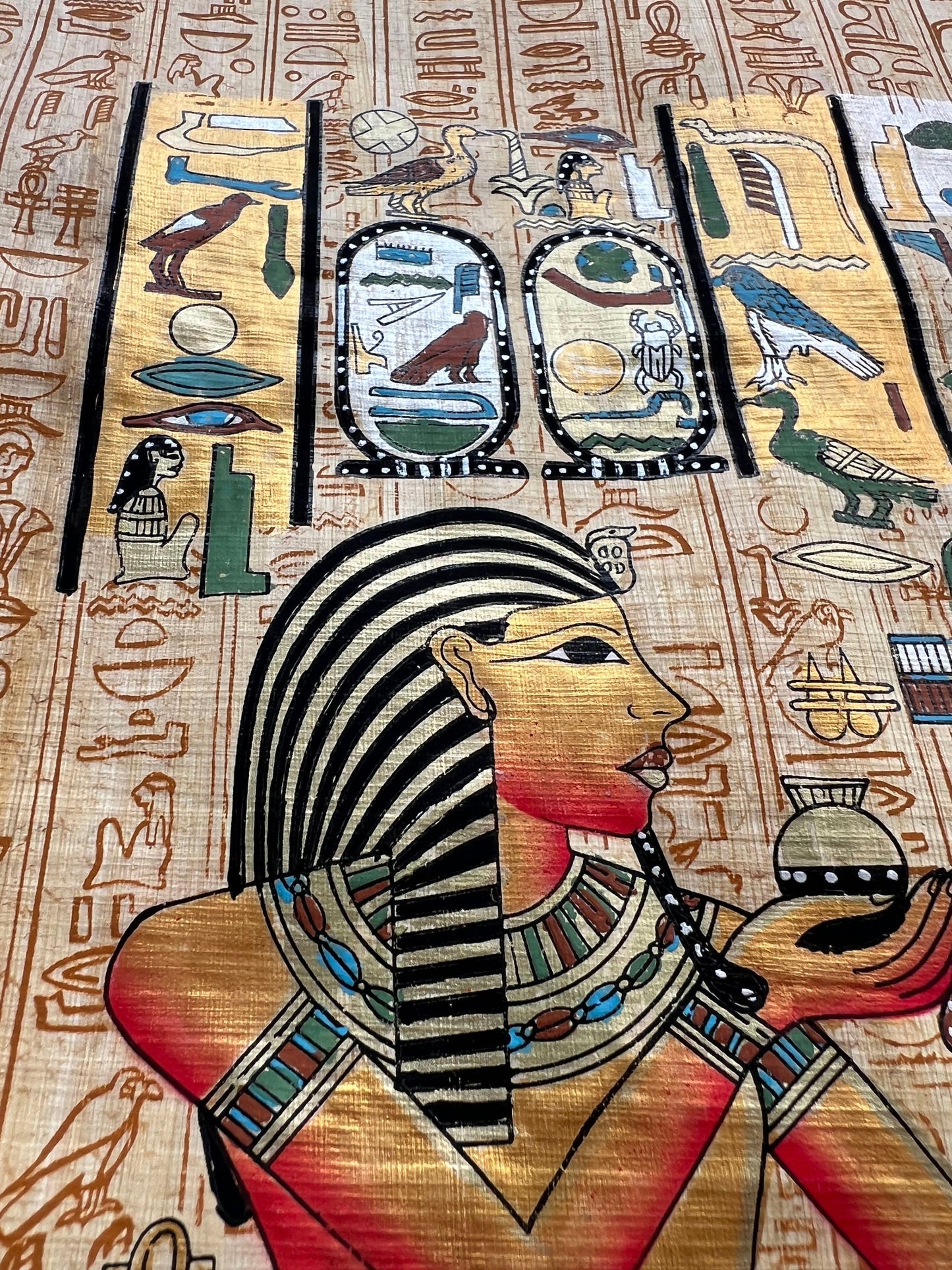 Offering The Sky God, God Horus, Pharaoh of Egypt, Hand Painted in Egypt on Finest Handmade Egyptian Papyrus Paper