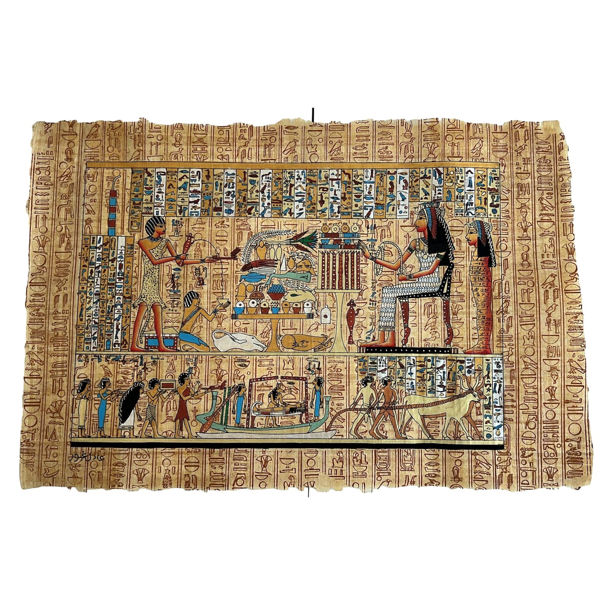 An Imposing Egyptian Queen, Egyptian Hieroglyphics Replica From Temple Walls, Authentic Hand Painted Ancient Egyptian Papyrus