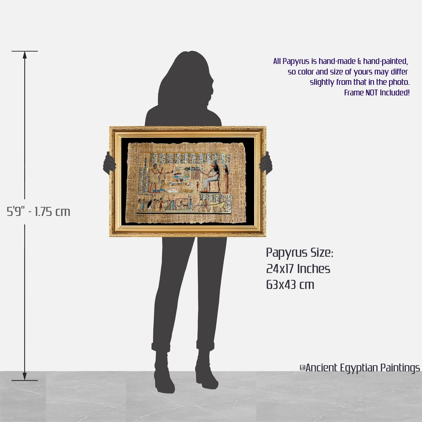 An Imposing Egyptian Queen, Egyptian Hieroglyphics Replica From Temple Walls, Authentic Hand Painted Ancient Egyptian Papyrus - 24x17 inches