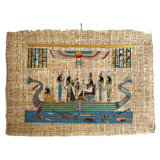 The Queen on The Nile Ship, Nepthys the Sister of Isis and Wife of Seth, Isis, Mut, Hathor, Egyptian Papyrus Art Painting