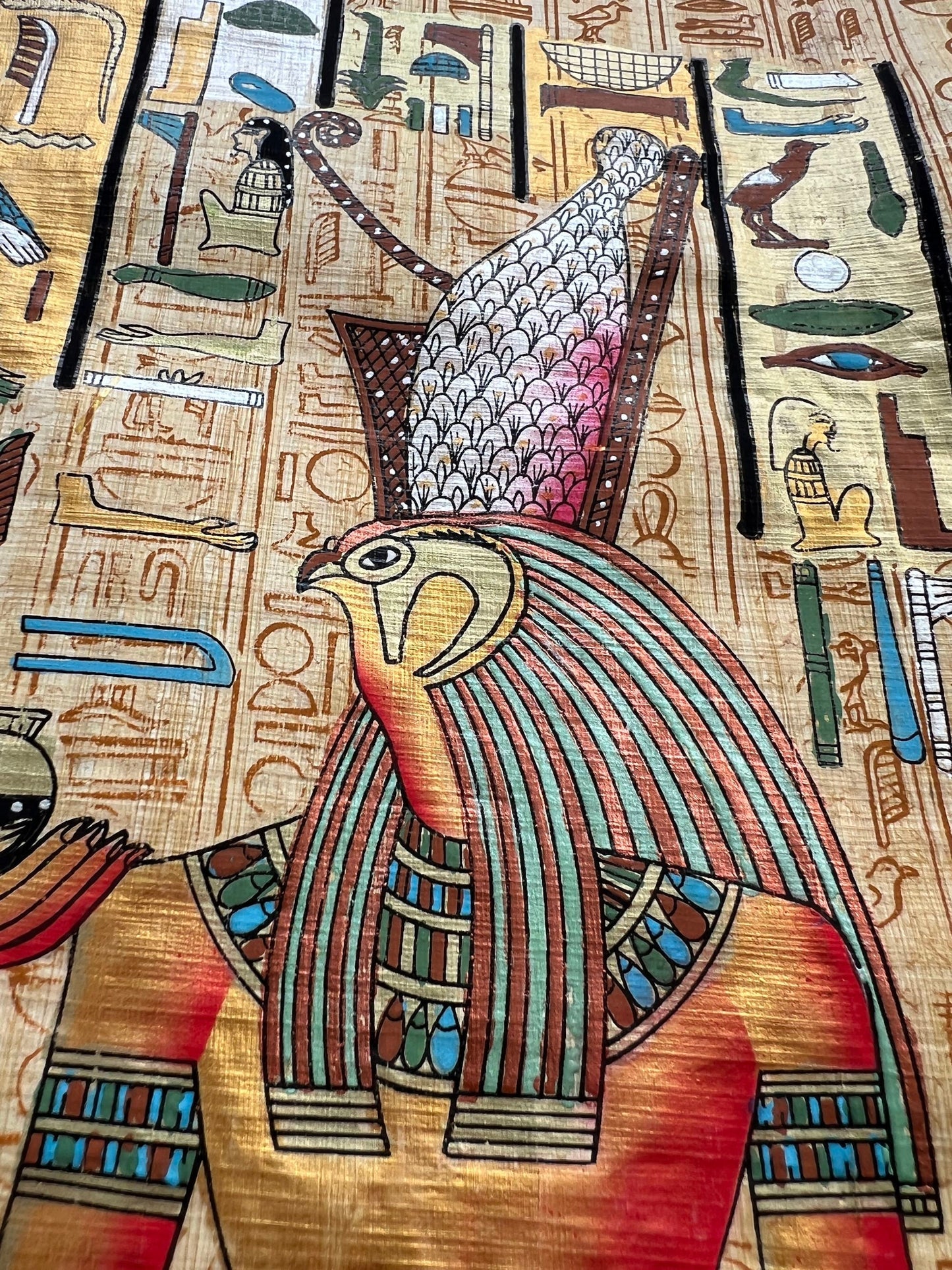 Offering The Sky God, God Horus, Pharaoh of Egypt, Hand Painted in Egypt on Finest Handmade Egyptian Papyrus Paper