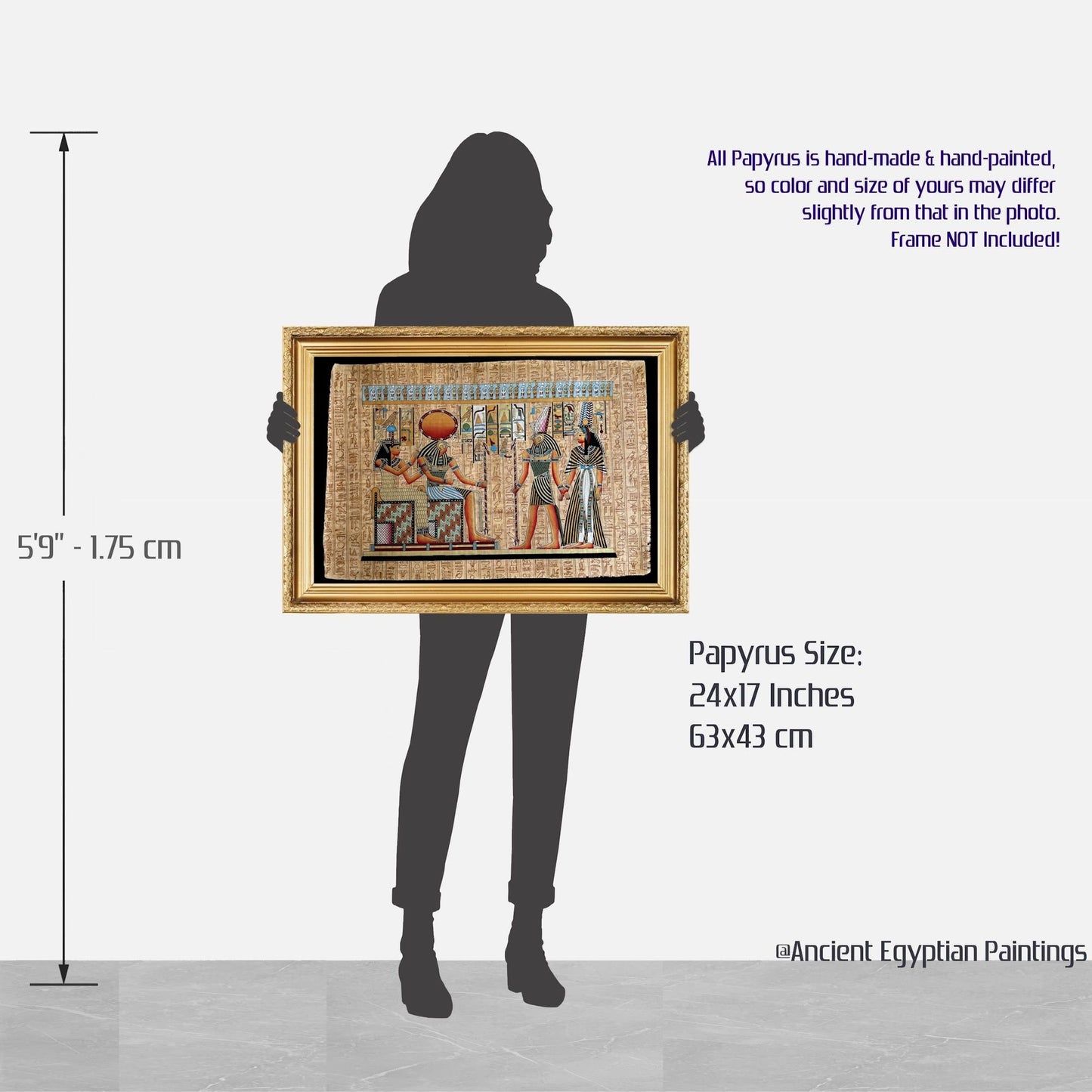 Horus Leading Queen Nefertari Into the Afterlife, Tomb Painting of Goddess Hathore God Horus, Papyrus Painting, Made in Egypt - 24x17 inches