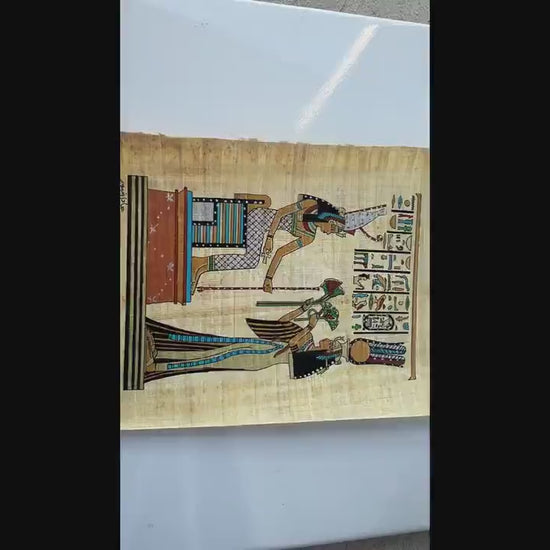 Cleopatra- King Tutankhamen Tut - Queen Nefertiti, Egyptian Papyrus Painting Artwork for Walls, Ancient Gifts, 17x13 Inches