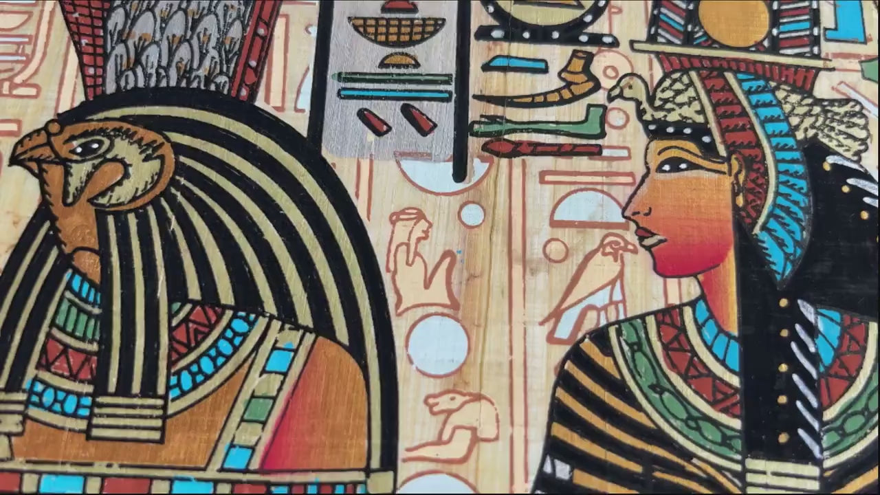 Queen Nefertari Being Lead by God Horus Into the After Life - Frameable Handmade Egypt Papyrus - Ancient Egyptian Art - 13x17 Inches