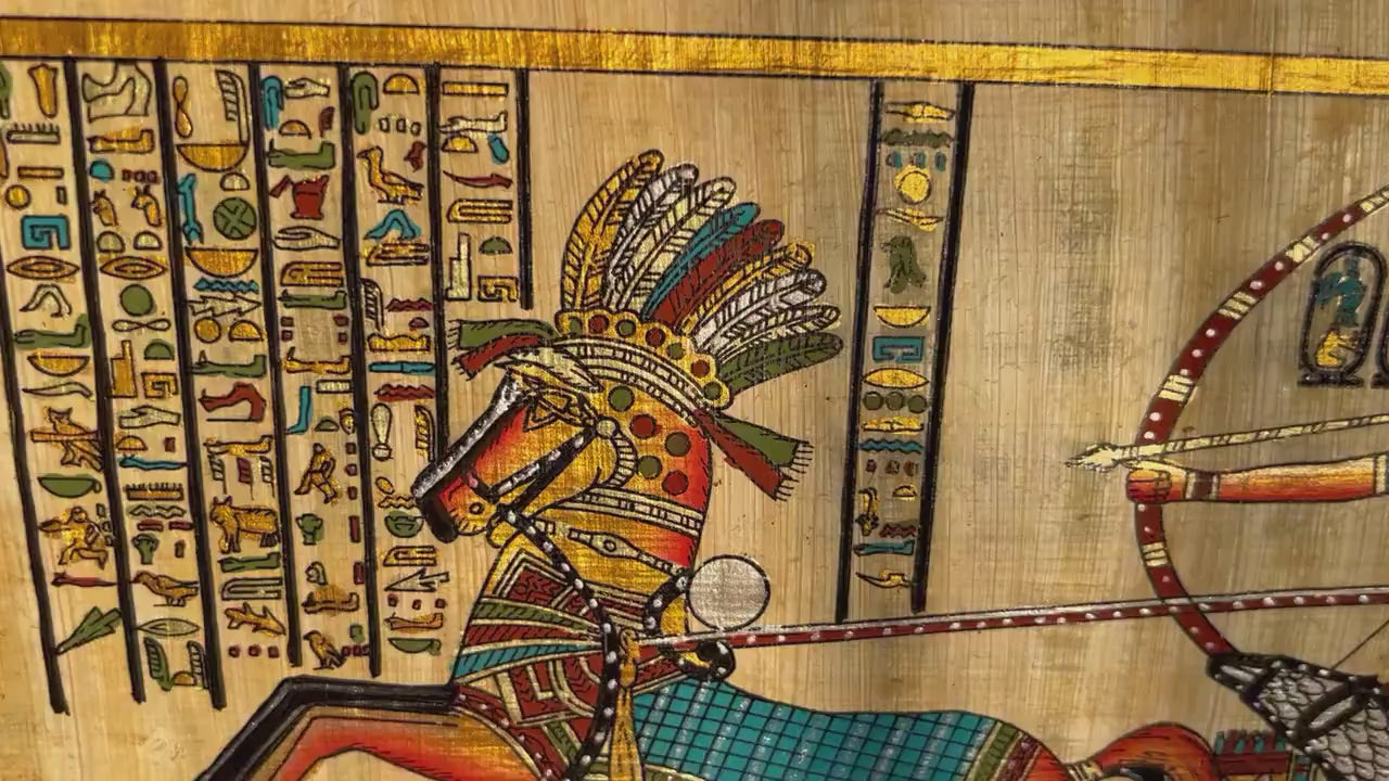 Ramses the Great and The Gold Of The Pharaohs • Battle of Dapur • Egyptian Decor • Egyptian Papyrus Art • Egypt Papyrus Painting 17x13 inch