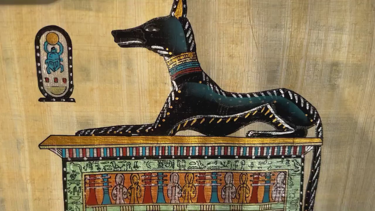 God of Dead Anubis • Papyrus • Handmade in Egypt • Unique Ancient Egyptian Art • Egypt Papyrus Painting 17x13 inch