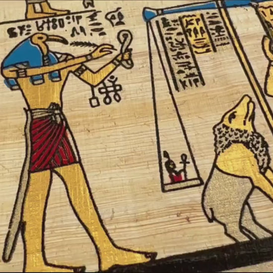 The Weighting of The Heart Ceremony - Rare Ancient Egyptian Painting of The Book of The Dead Ritual Papyrus Painting