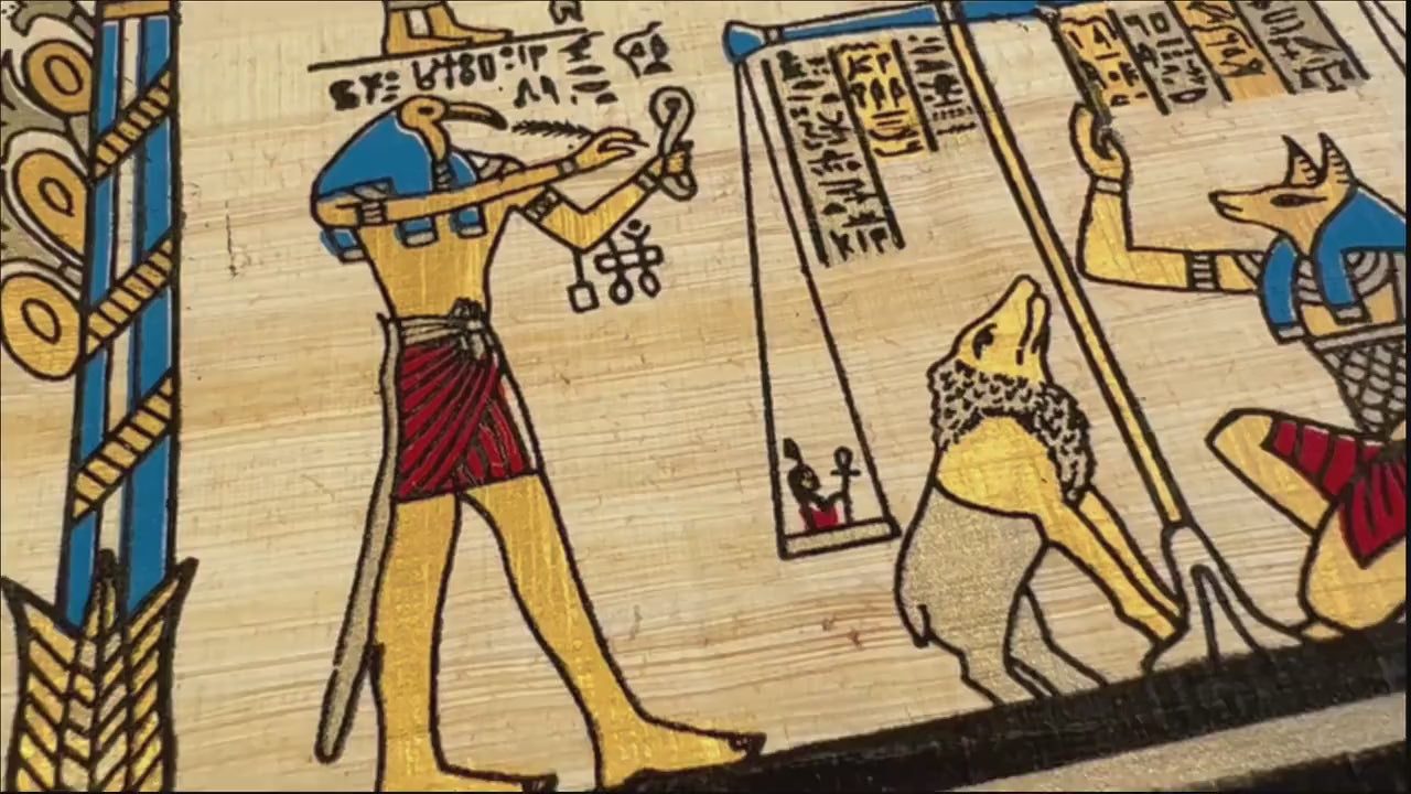 The Weighting of The Heart Ceremony - Rare Ancient Egyptian Painting of The Book of The Dead Ritual Papyrus Painting