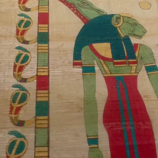 Sekhmet Illustration from Pantheon Egyptien Printing on Vintage Papyrus Paper • Sekmet, Lioness, Crocodile, Ankh, Cobra • Goddess sekhmet