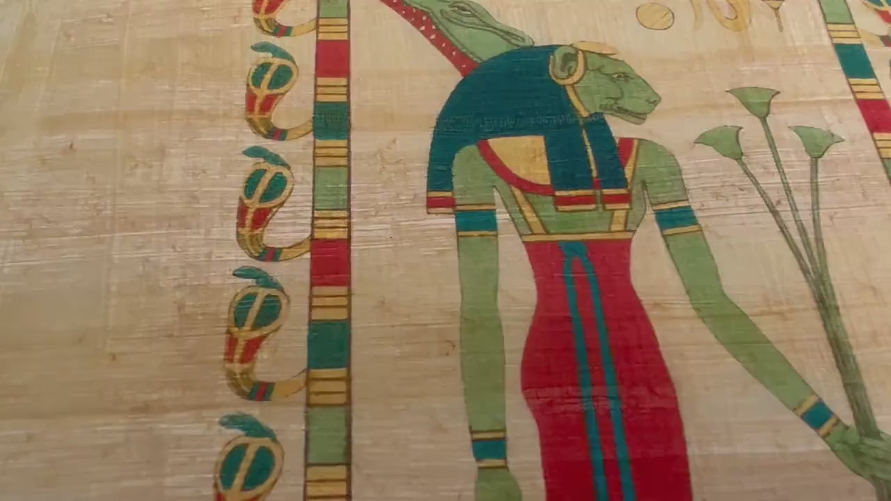 Sekhmet Illustration from Pantheon Egyptien Printing on Vintage Papyrus Paper • Sekmet, Lioness, Crocodile, Ankh, Cobra • Goddess sekhmet