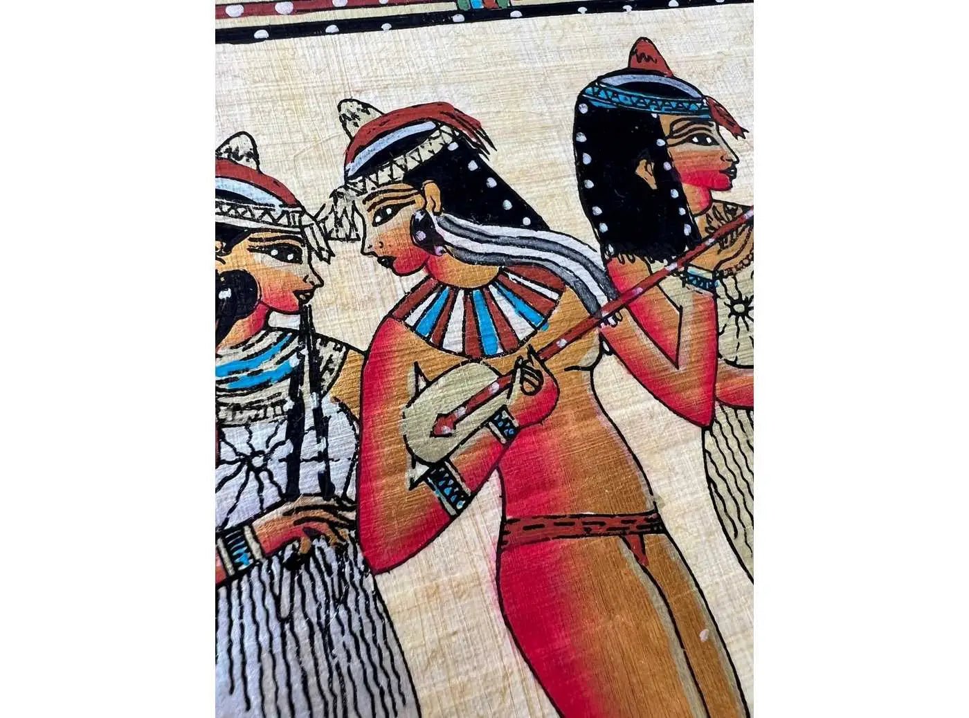 A Trio of Musicians from The Tomb of Nakht - Authentic Egyptian Original Hand Painted Painting - Papyrus Paper 9x13 Inches