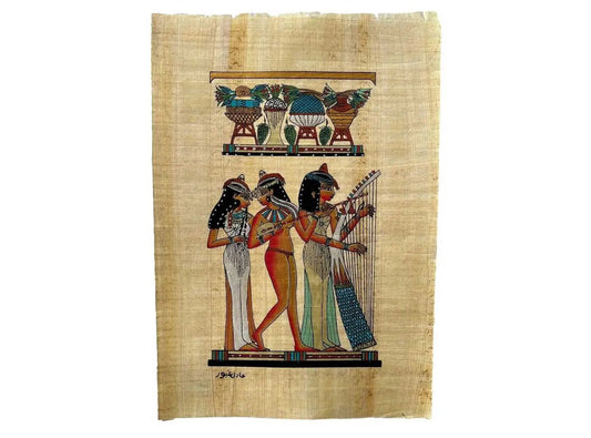 A Trio of Musicians from The Tomb of Nakht - Authentic Egyptian Original Hand Painted Painting - Papyrus Paper 9x13 Inches