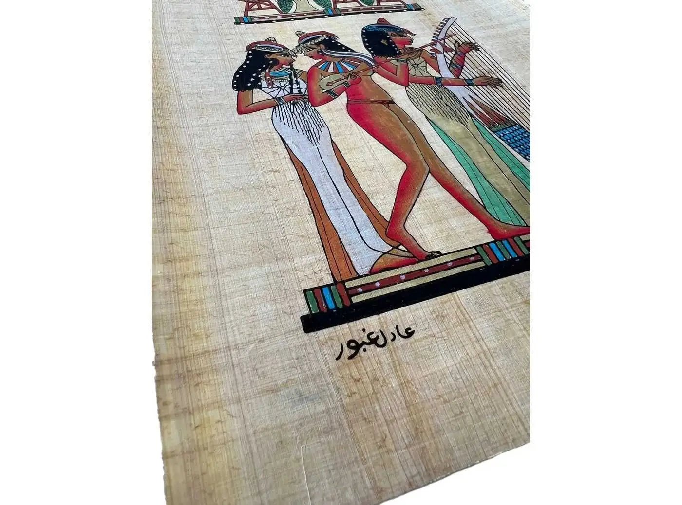 A Trio of Musicians from The Tomb of Nakht - Authentic Egyptian Original Hand Painted Painting - Papyrus Paper 9x13 Inches