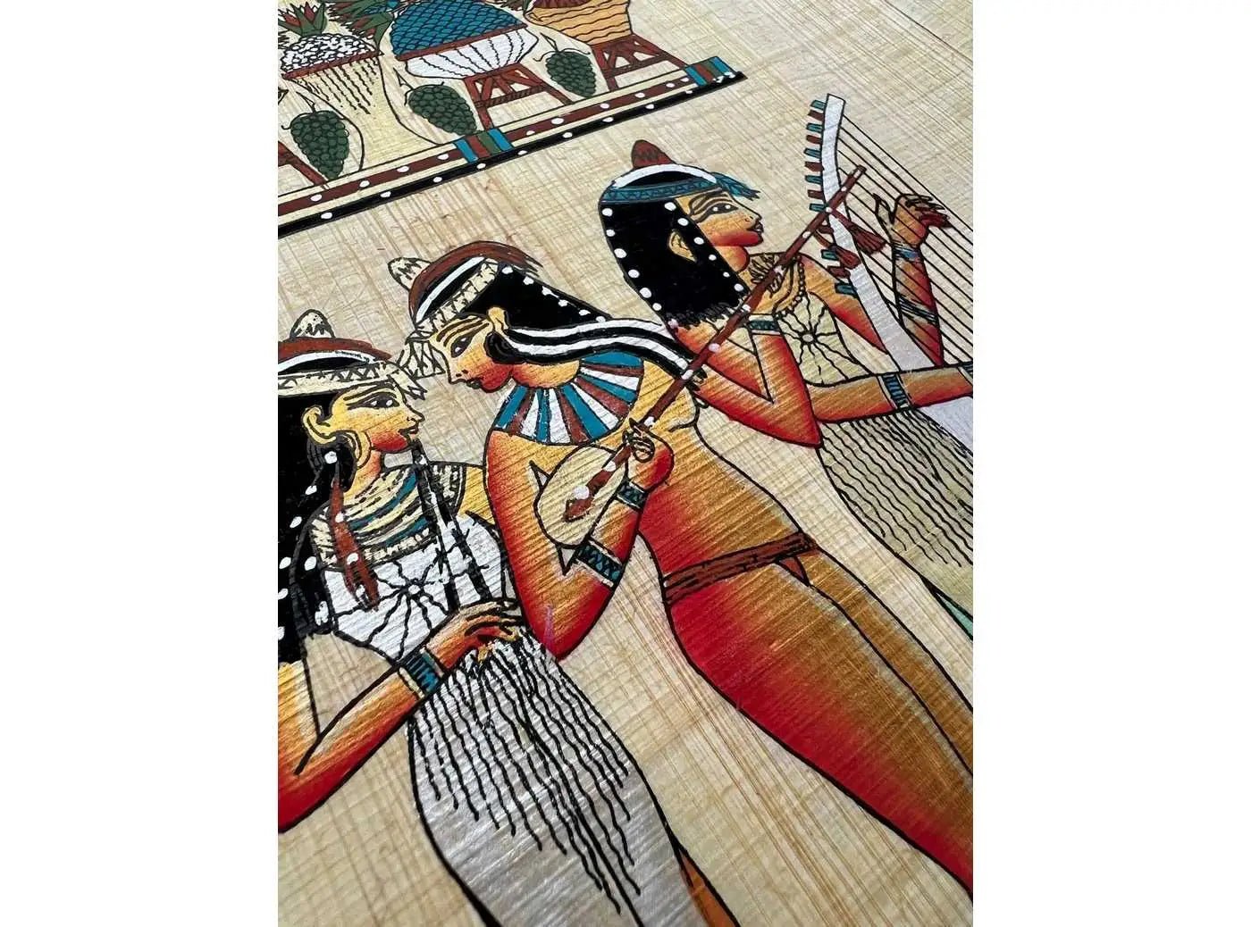 A Trio of Musicians from The Tomb of Nakht - Authentic Egyptian Original Hand Painted Painting - Papyrus Paper 9x13 Inches