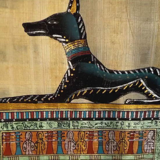 Anubis the God of Dead Egypt Gods  Papyrus • Handmade In Egypt With Authentic Papyrus Leaves • Egypt Decor • Horizontal 13x9 inches