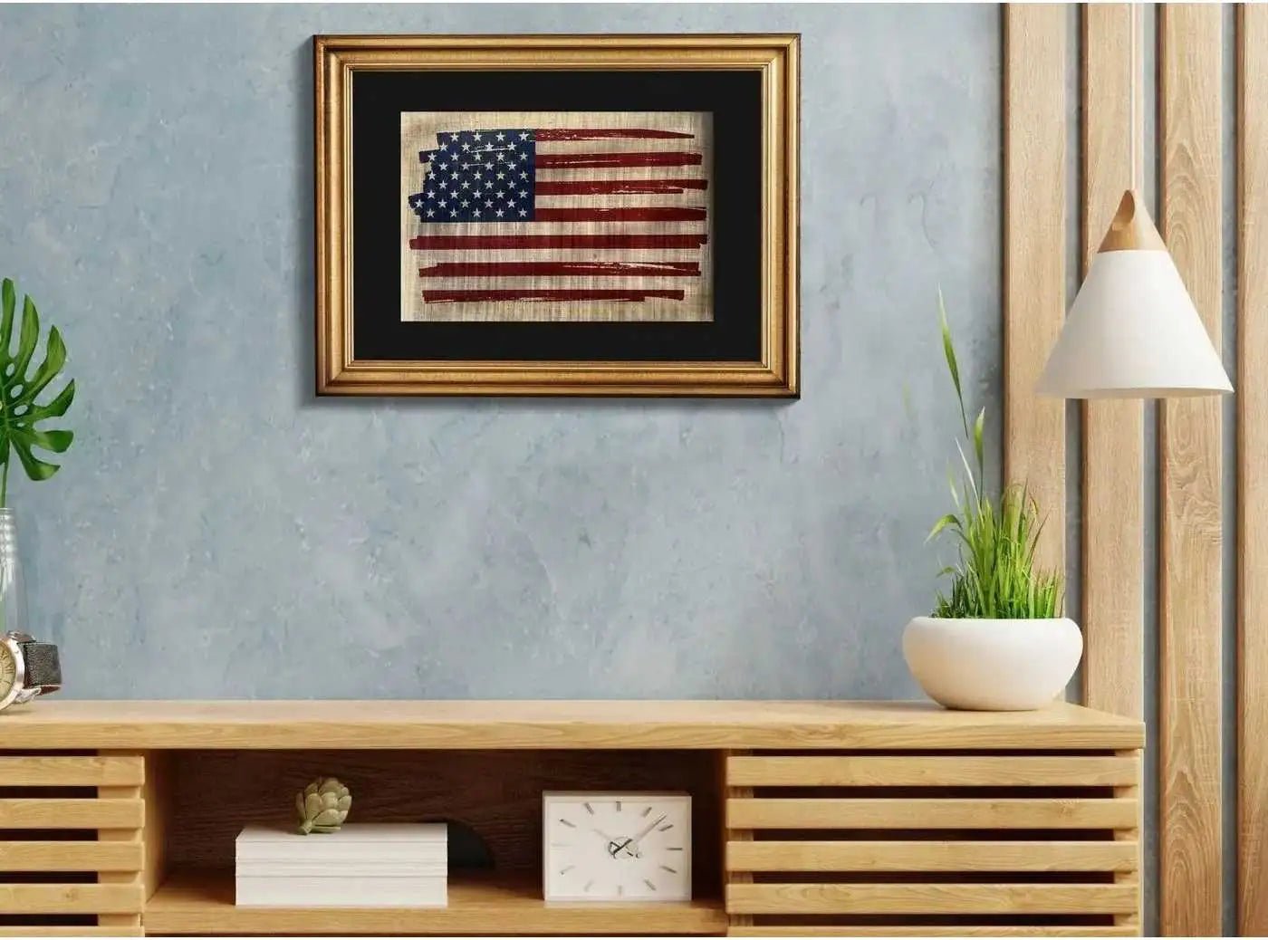 American Flag Distressed on Egypt Papyrus - Wall Art Office Decoration Home Decor USA Flag