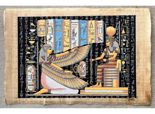 Ancient Wall Decor - Maat Goddess of Truth and Justice & Isis Goddess of Maternity and Magic Glow In Dark Papyrus Wallart