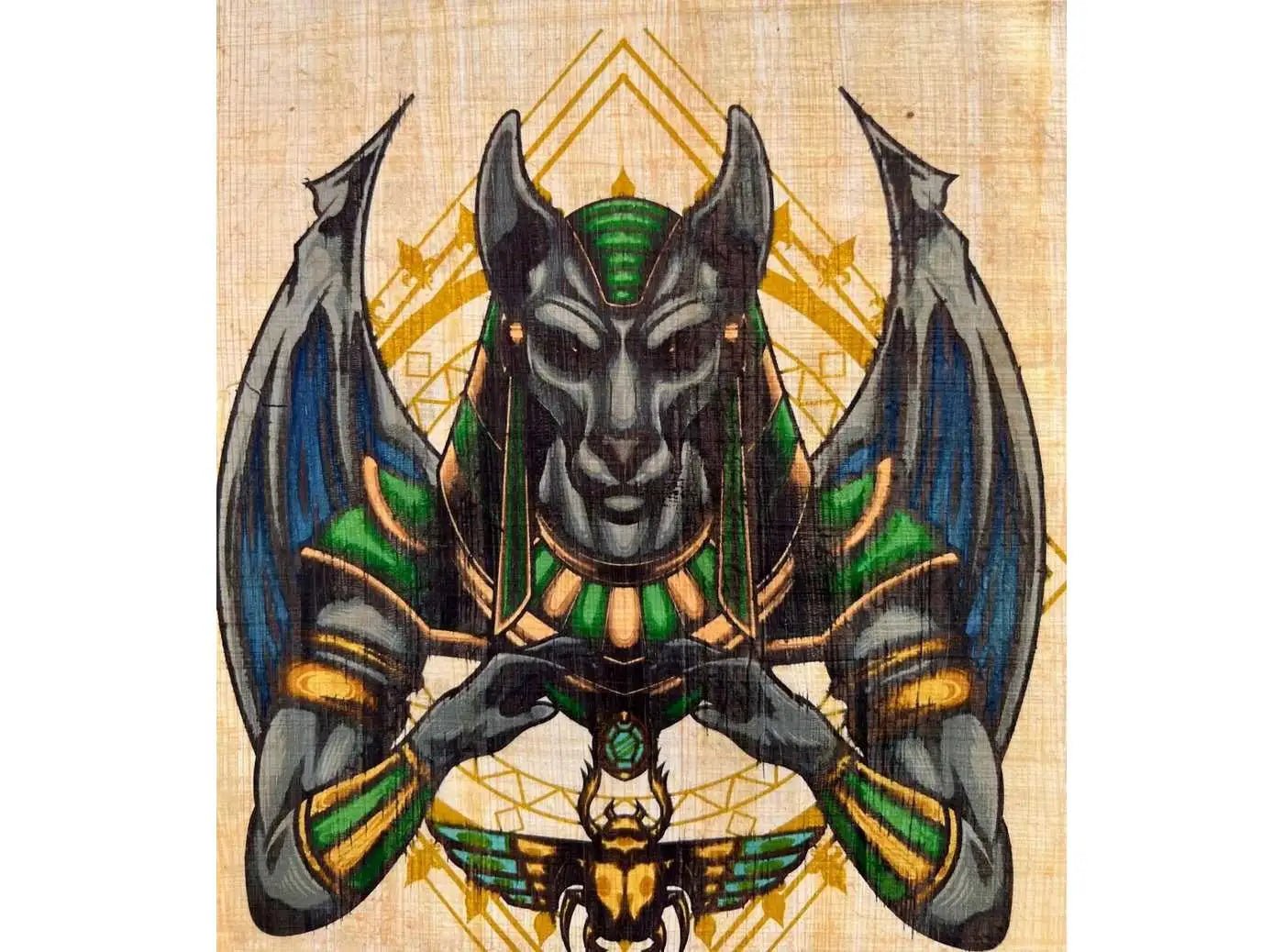 Anubis Illustration Vector Printing on Authentic Egyptian Vintage Papyrus Paper