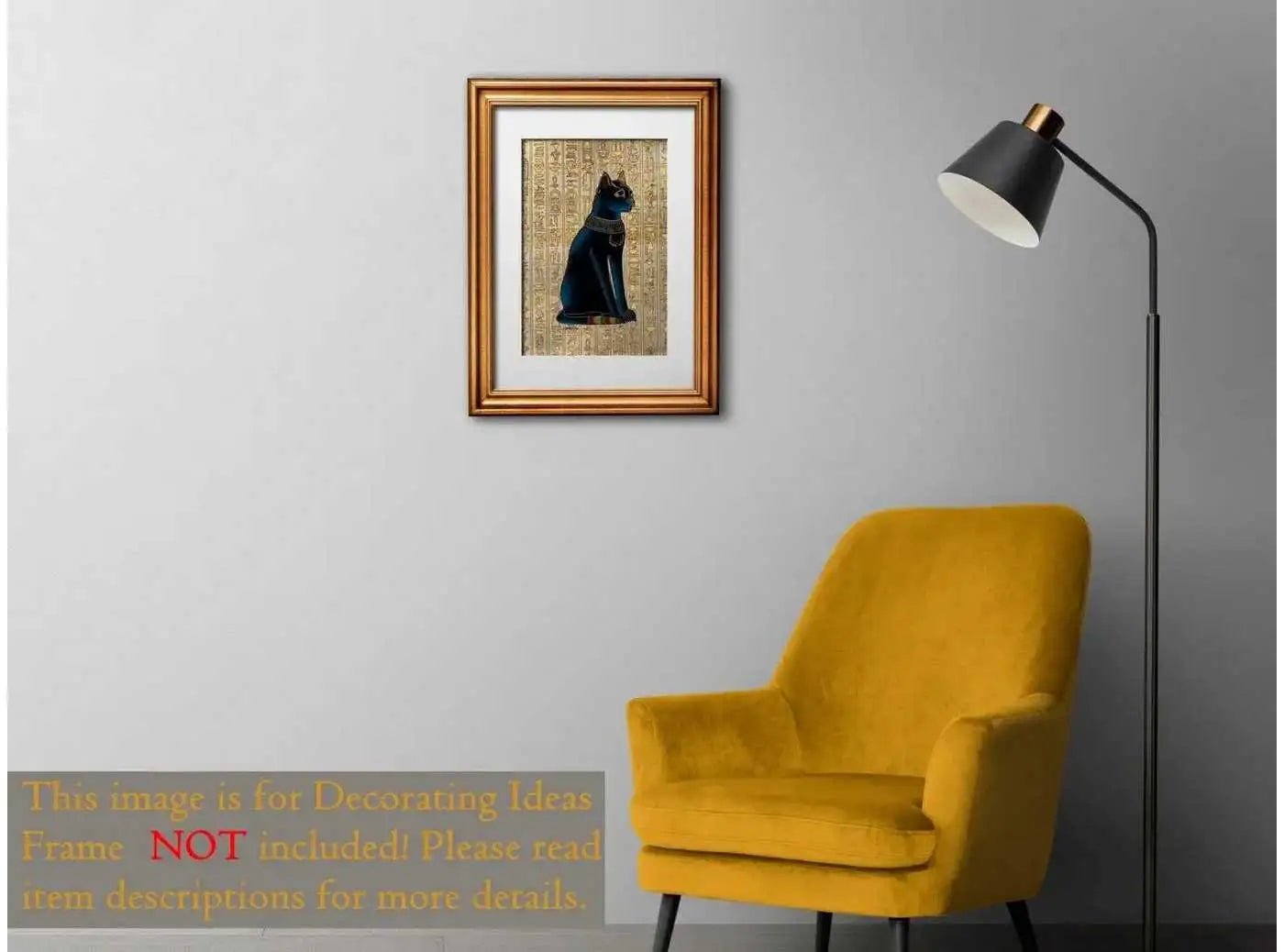 Bastet Papyrus - Egypt Cat Wall Art - Ancient Black Cat Goddess Bast Painting on Hieroglyphics Print