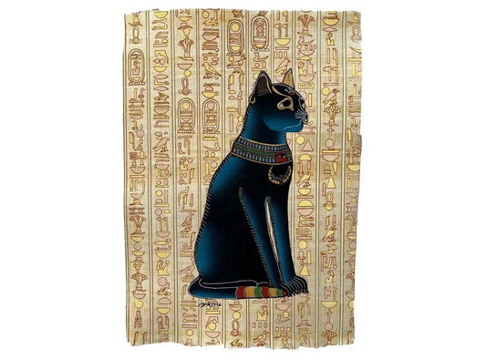 Bastet Papyrus - Egypt Cat Wall Art - Ancient Black Cat Goddess Bast Painting on Hieroglyphics Print